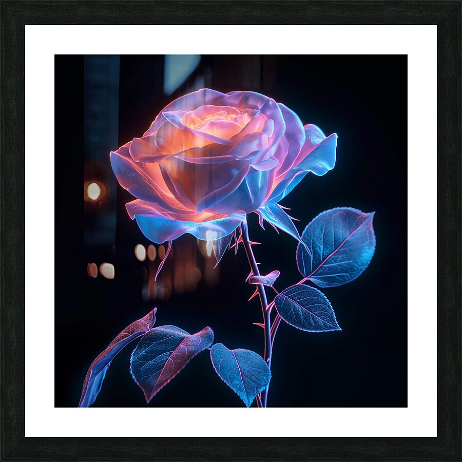 Floral Fantasy Digital Art | Neon Bioluminescent Rose | Downloadable Abstract Art | Versatile Print Sizes Up to 40x60 DOWNLOADABLE