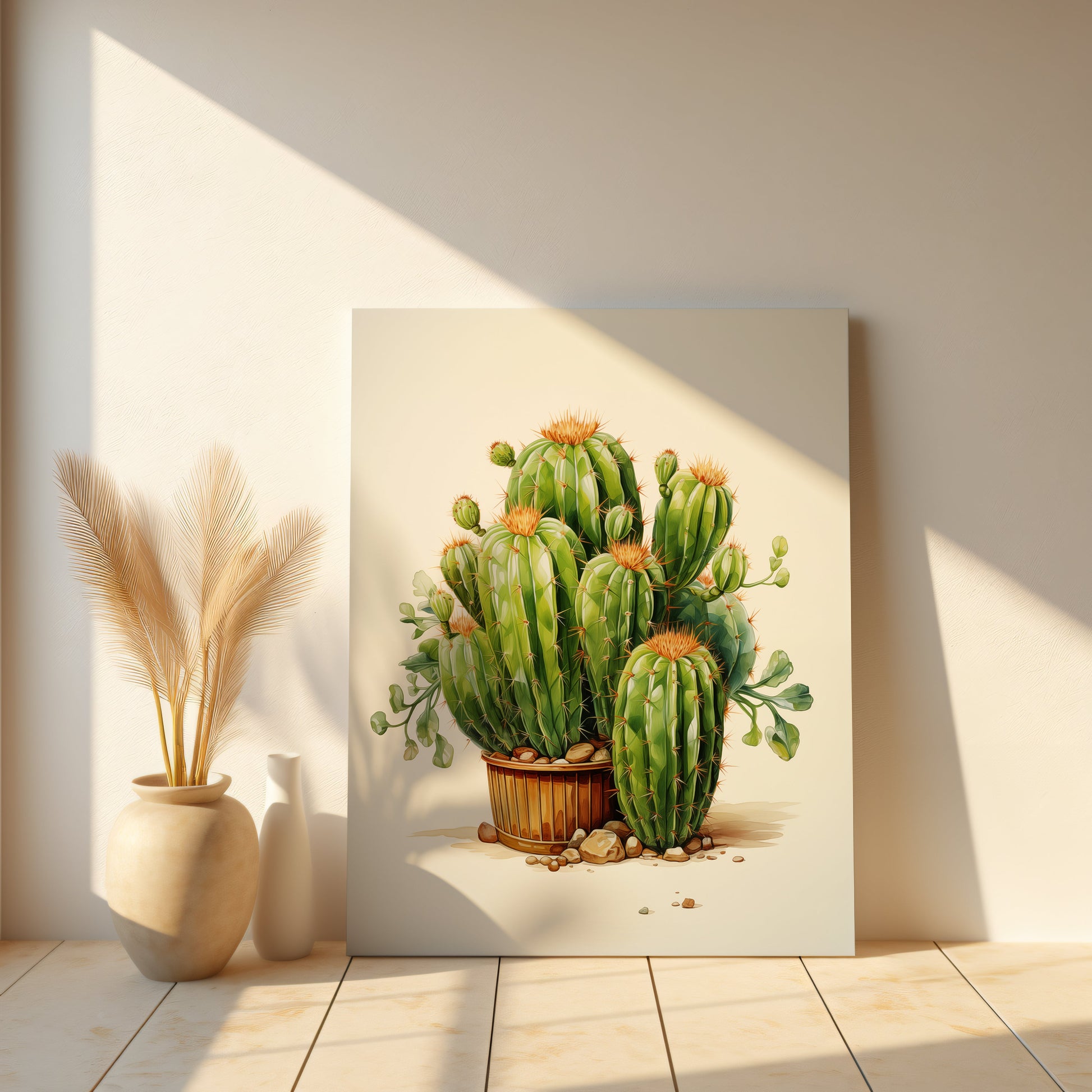 A Collection of Cacti Illustration Pencil Drawing - Digital Artwork Canvas Art Print