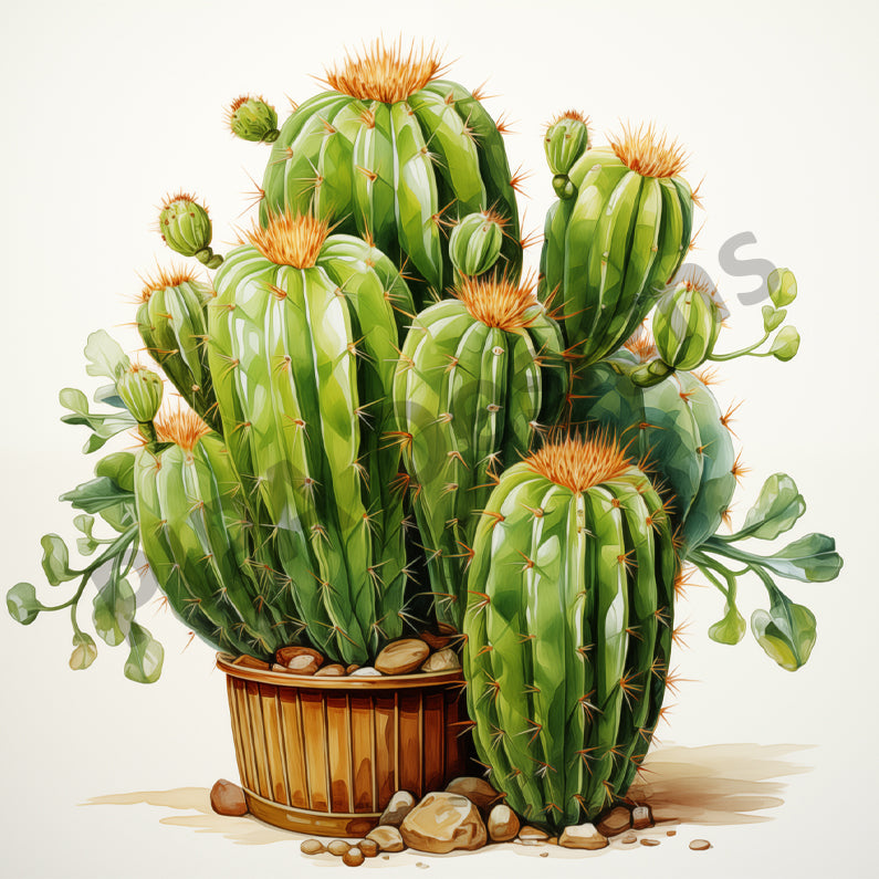 A Collection of Cacti Illustration Pencil Drawing - Digital Artwork Canvas Art Print