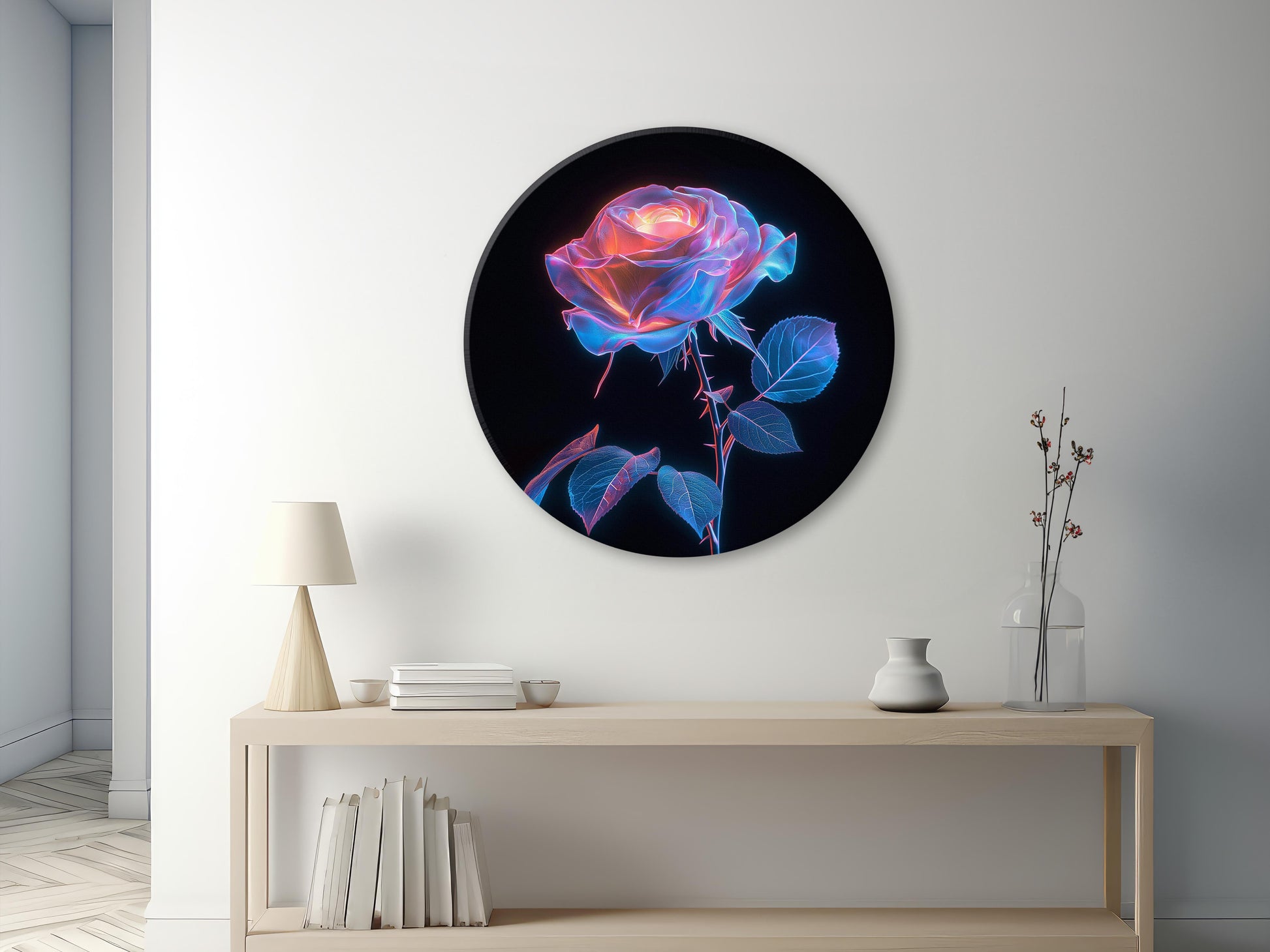 Floral Fantasy Digital Art | Neon Bioluminescent Rose | Downloadable Abstract Art | Versatile Print Sizes Up to 40x60 DOWNLOADABLE