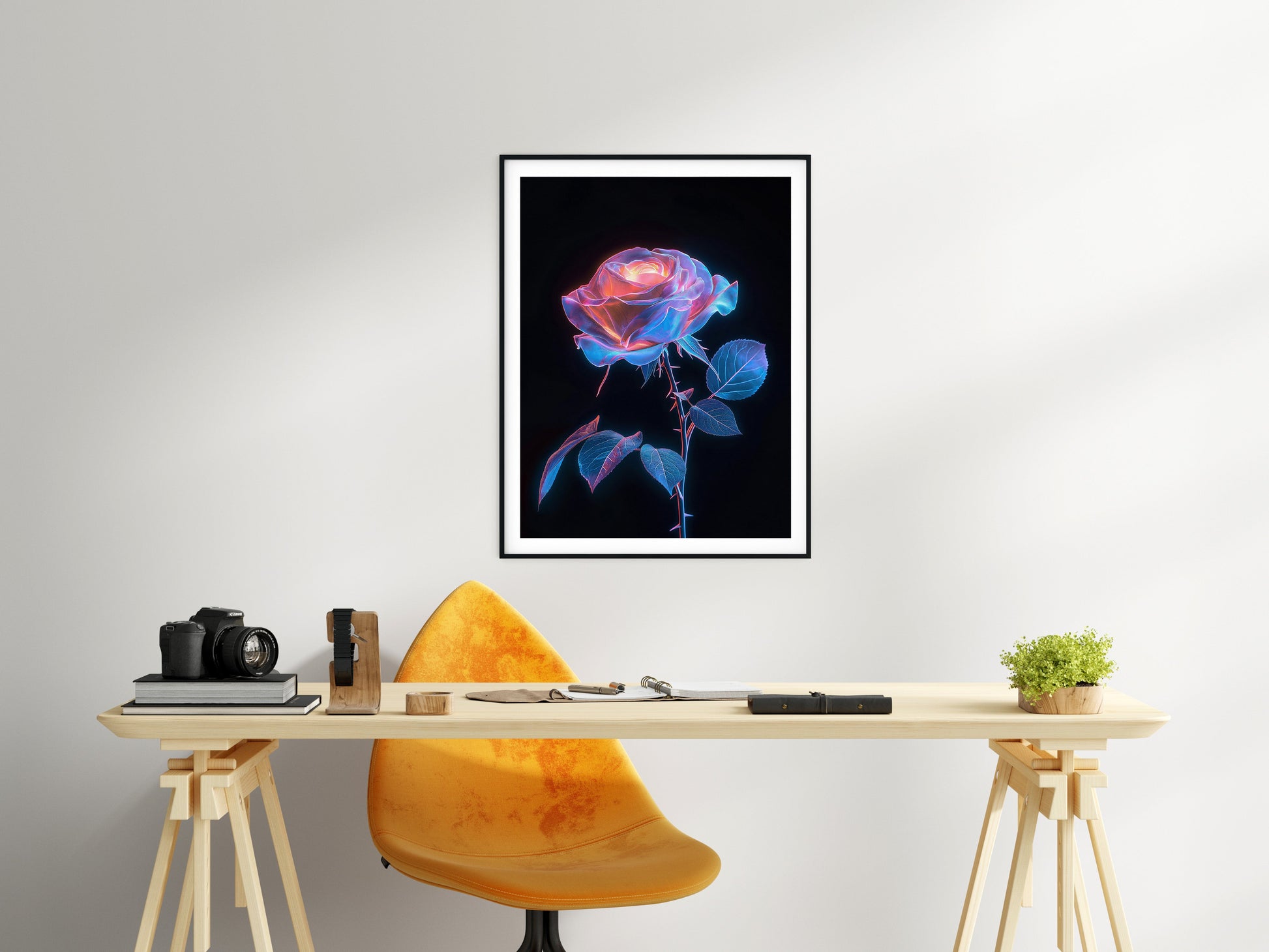 Floral Fantasy Digital Art | Neon Bioluminescent Rose | Downloadable Abstract Art | Versatile Print Sizes Up to 40x60 DOWNLOADABLE