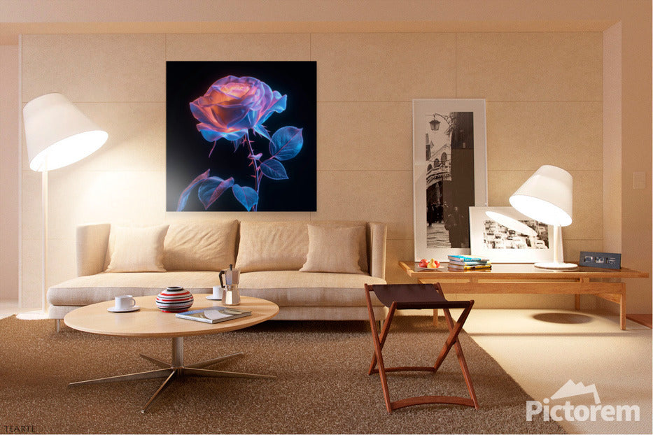 Floral Fantasy Digital Art | Neon Bioluminescent Rose | Downloadable Abstract Art | Versatile Print Sizes Up to 40x60 DOWNLOADABLE