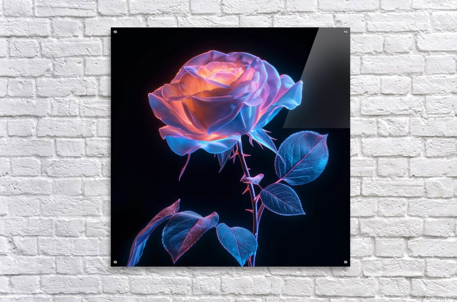 Floral Fantasy Digital Art | Neon Bioluminescent Rose | Downloadable Abstract Art | Versatile Print Sizes Up to 40x60 DOWNLOADABLE