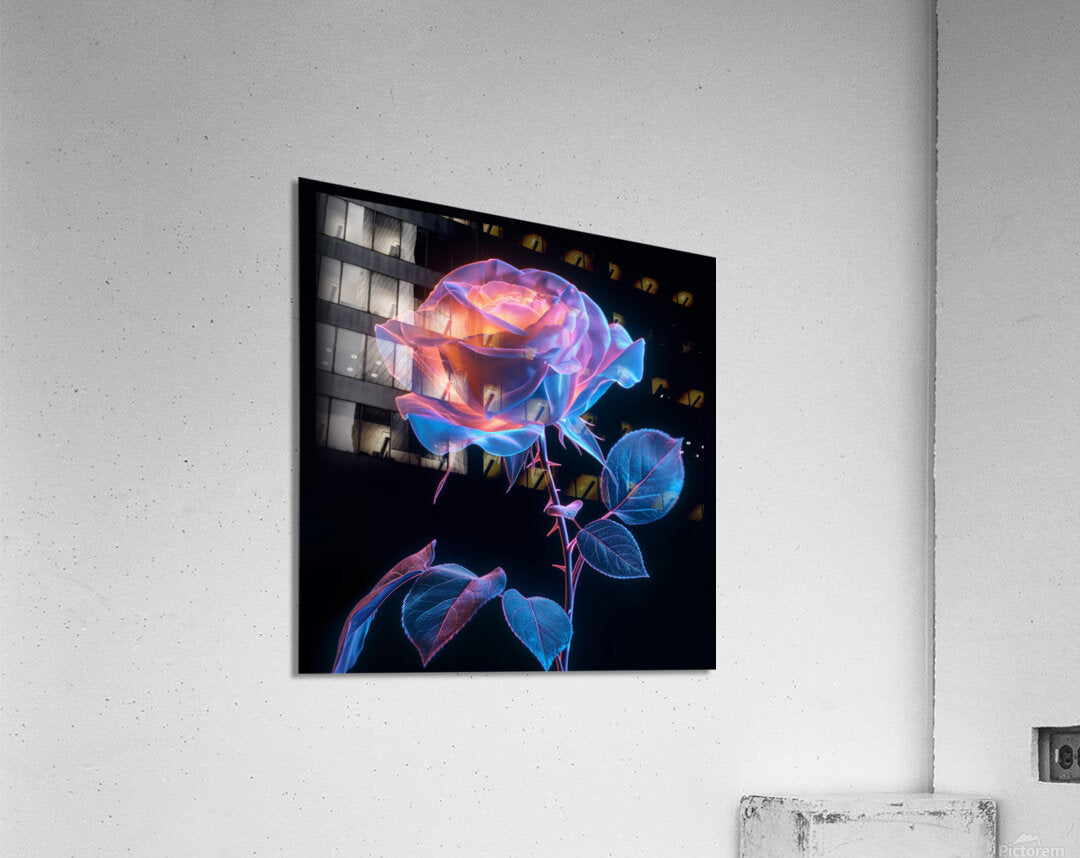 Floral Fantasy Digital Art | Neon Bioluminescent Rose | Downloadable Abstract Art | Versatile Print Sizes Up to 40x60 DOWNLOADABLE